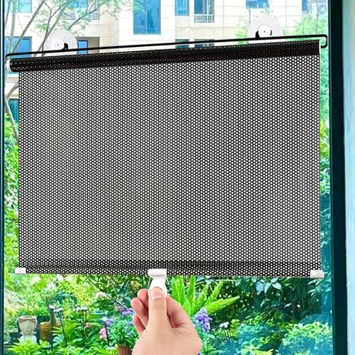 40x60cm Schwarz Sonnenschutz Rollos mit Saugnäpfen Temporäre Jalousien | Verdunklungsrollo Ohne Bohren Lichtdurchlässig Heat-Insulating Fenster verdunkelung | für Wohnzimmer/Büro/Badezimmer
