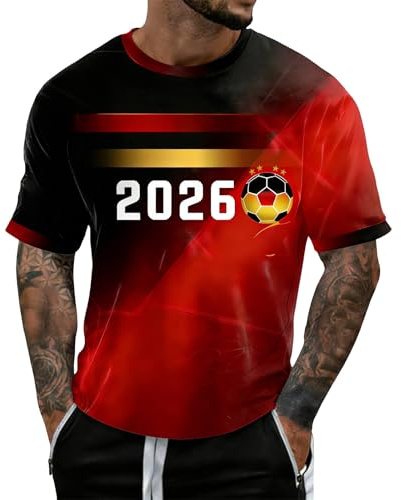 Herren Fußball T-Shirt Deutschland Trikot Fanshirt mit 3D Druck WM Kurzarm Rundhalsausschnitt Lässige Fanbekleidung Sommer Fußball Freizeit Fans Top Public Viewing Tee Shirt 2026