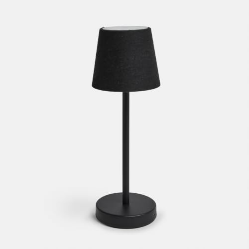 LOBERON Wiederaufladbare Tischlampe Sylvainie - Natürliches Licht - Moderne USB-C-Aufladung - Tischleuchte - Eisen - Leinen, schwarz