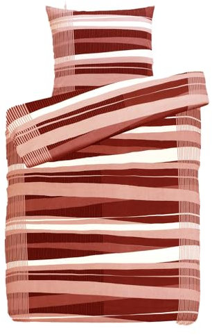 Hochwertige Biber Bettwäsche Baumwolle Streifen 155x220 80x80 Set 2tlg, Farbe Orange