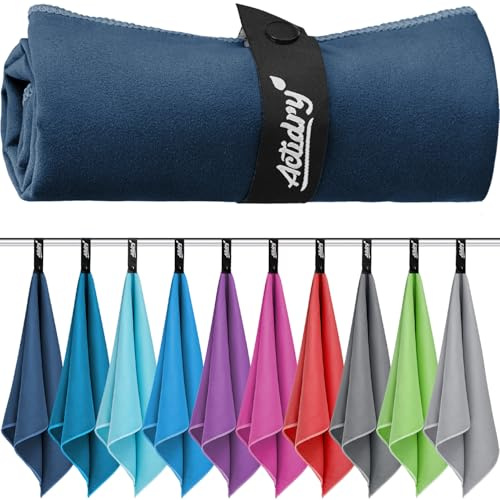Actidry Microfaser Badetuch XL (90x180 cm) groß, schnelltrocknend, hochsaugfähig & leicht | Mikrofaser Badehandtuch Sauna Yoga | Dunkelblau