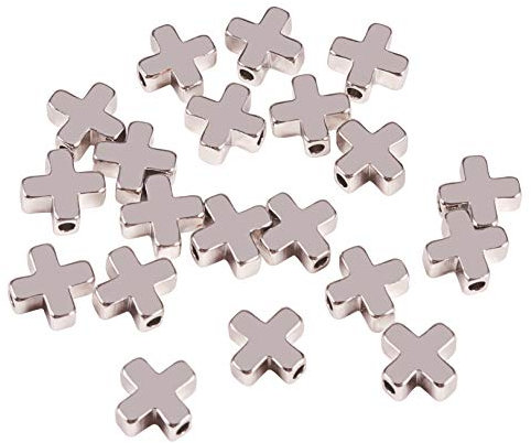 BENECREAT 20PCS 18K platiniert Cross Spacer Perlen Metallperlen für DIY-Schmuck, Entdeckungen und andere handwerkliche Arbeiten - 8x8x3mm