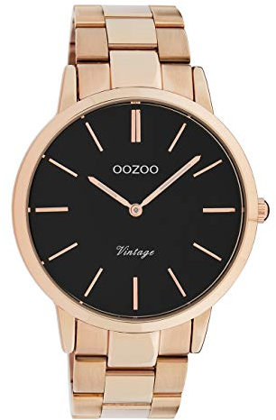 Oozoo Vintage Herrenuhr mit Edelstahl Glieder Armband Flach 42 MM Rosegoldfarben/Schwarz C20024