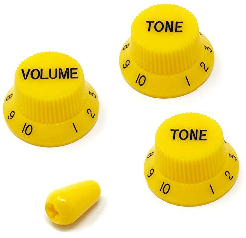 Vintage Forge Yellow Guitar Control Knobs (1 Volume, 2 Tone, 1 Switch Tip) for Fender Strat Style Electric Guitars Fits USA (Imperial) Split Shaft Pots STKUS-YEL