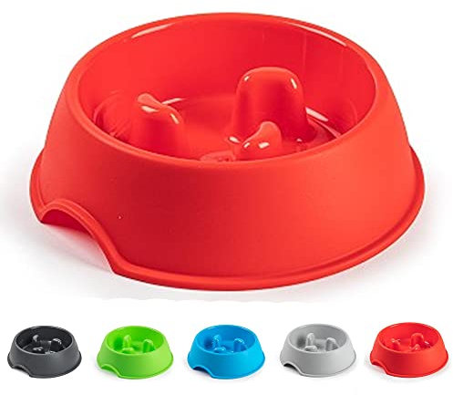 PLASTIFIC Cat Bowl Mat Dog Pet Feeding Water Food Dish Tray Clean Floor Placemat Rubber (Red, Anti Gulp Bowl)