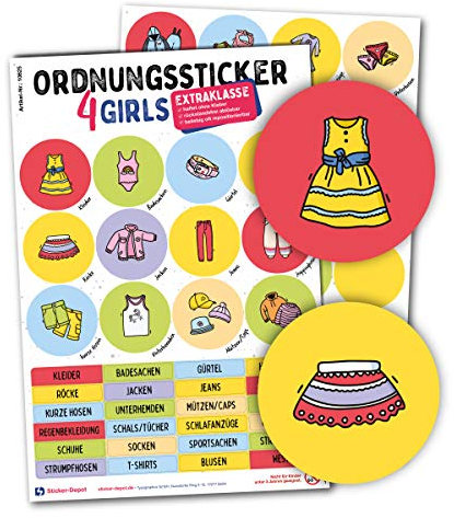 Typographus - 68 kindgerechte Aufkleber für Kleidung - Für Kleiderschränke, Boxen & Möbel - Sorgen für Ordnung im Kinderzimmer | Mädchen | Ordnungssticker, Lernen, Aufbewahrung farbig