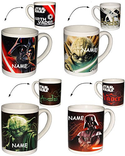 alles-meine.de GmbH Henkeltasse - Star Wars - Darth Vader & Yoda - incl. Namen - Porzellan/Keramik - Trinktasse mit Henkel/Tasse Becher - Porzellantasse Tassen für Kinder..