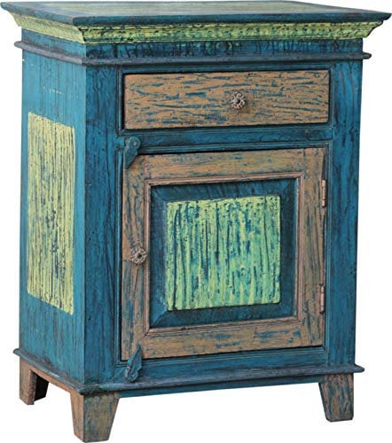 GURU SHOP Vintage Beistellschrank, Kommode, Nachttischschrank, Flurschrank - Modell S1, Türkis, 76x61x41 cm, Kleine Schränke