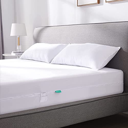 UTTU Wasserdicht Matratzenbezug 140 x 200 cm, Elastischer Anti Milben Matratzenbezug, Matratzenschutz mit 4-Seitigem Reißverschluss, Encasing für 15-25 cm Tiefe