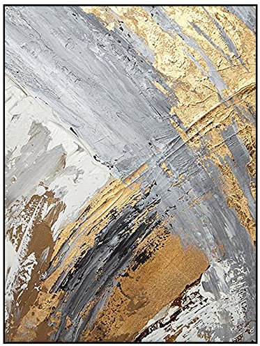 MWMG Handgemalte Acrylbilder,Kreative Art Grau Goldfolie Textur Vertikale Große Ölgemälde Kunst Moderne Abstrakte Kunstwerk Leinwand Wandkunst Gemälde Wohnzimmer Schlafzimmer Wohnkultur Bilder,90X130