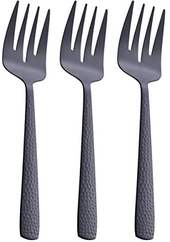 FULLYWARE Tenedor de servicio negro mate, tenedor grande de acero inoxidable de 9.5 pulgadas, resistente, acabado satinado, juego de 3