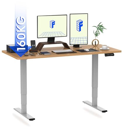 FLEXISPOT Höhenverstellbarer Schreibtisch Elektrisch, 3-Fach Teleskop & Dual-Motor, Belastbarkeit 160 KG, Bürotisch mit Memory-Funktion&Anti-Kollisionssystem(160 x 80 cm Ahorn, Gestell Grau)