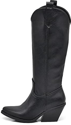IF Fashion Stivali Cowboy Western Texani Scarpe da Donna Primaverili A Punta Camperos Camoscio Sintetico LY80-4 Nero N.40