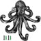 JJ PRIME - Octopus Key Holder for Wall | Animal Decor Key Hooks for Wall | Key Hooks Wall Mounted | Octopus Ornament Cast Iron Hooks - Decorative Coat Hooks for Entryway, Hallway, Office (Silver)