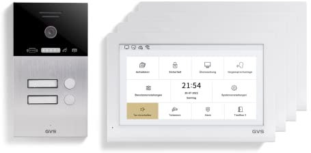 GVS - IP Video Türsprechanlage 2-Familienhaus mit Türöffner (RFID), HD Kamera, 4x10 Zoll Monitor & App - Smarte Video Türklingel mit Kamera & Gegensprechanlage (AVS5425A)