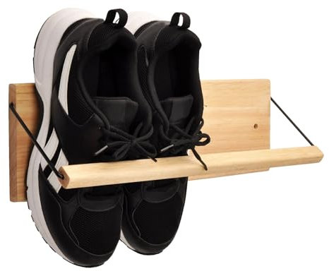 Spiretro Étagère à Chaussures avec Chevilles, Suspension Murale, Rangement à Chaussures, Rangement pour Baskets, Chaussons, Bottes dans l'entrée, Couloir, remorque, Camping-Car, Bois Massif, Beige