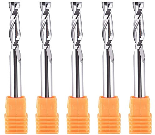 SpeTool 5 Pcs Spiral Router Bits UpCut 1/4 inch Cutting Diameter 1/4 inch Shank HRC55 Solid Carbide CNC End Mill for Woodwork Mortise Slot Carving Engraver
