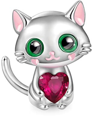 GNOCE Umarmt Herz Edelstein Charm Sterling Silber Tierperle Schmuck Für Frauen Mädchen Tochter Fit Schlangenkette Armbänder/Halskette (weiße Katze)