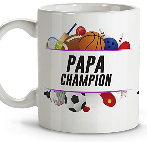 LolaPix Tasse super papa. Tasse de fête des pères. Tasses à déjeuner originales. Tasse en céramique 330 ml. Cadeaux avec des phrases. Papa champion