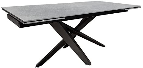 Meubletmoi OPUS Esstisch, ausziehbar, 180/260 cm, Keramikplatte, grau, Betonoptik, kreuzte Beine, Metall, Schwarz – Opus