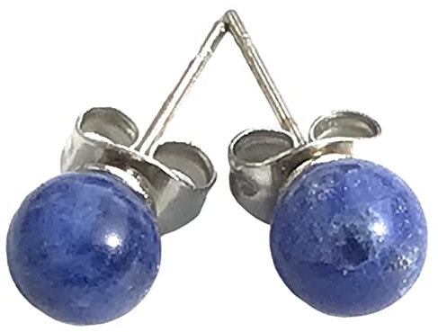 Edelstein Perlen Ohrstecker | 6mm | in Samtsäckchen | verschiedene Varianten | Ihre Energie immer dabei (Sodalith-blau)