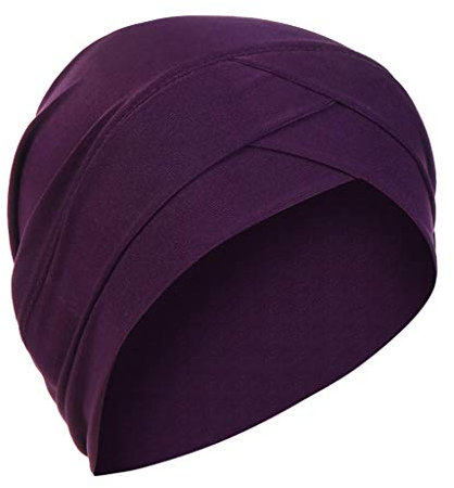 Turban Damen Chemo Muslim Turban Frauen Sommer Beani Mützen Atmungsaktiv Chemo Mützen Baumwolle Drak Lila