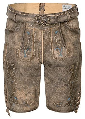 Schöneberger Trachten Lederhose Herren kurz | Original Wildbockleder Trachtenlederhose Antik inkl. Trachtengürtel | Vintage Trachtenhose Theo (48)