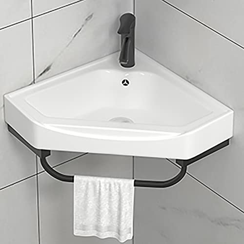 Kleines Eckwaschbecken zur Wandmontage, Waschbecken, Hängewaschbecken, Waschbecken mit Wasserhahn Kombination und Turmaufhänger, Weißes Keramik Mini Waschbecken mit Überlauf ( Color : A , Size : 43*43