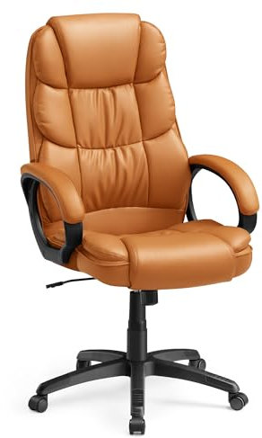 SONGMICS Silla de Oficina, Silla Gaming, Silla de Escritorio, Silla Ejecutiva, Ergonómica, Giratoria y Altura Ajustable, con Ruedas, Marrón Caramelo OBG024K01