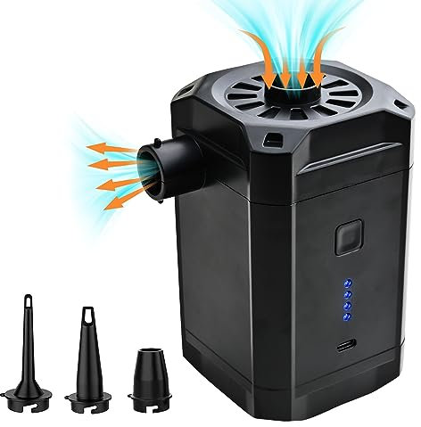 Whiriwhiri 2023 Rechargeable Fast Air Pump, 5200mAh Battery, Compact and Portable inflator/deflator for Air mattresses, Bounce Houses, Inflatable Pools, Camping and Vacations
