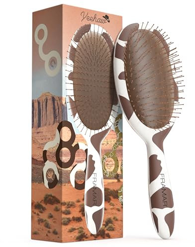 FRAMAR Kuh Muster Haarbürste Ohne Ziepen - Haarbürsten Für Langes Haar, Haarbürste Damen, Wet Hair Brush, Entwirrbürste Lange Haare, Detangler Bürste, Locken Bürste Haare, Anti Ziep Bürste Haarbürste