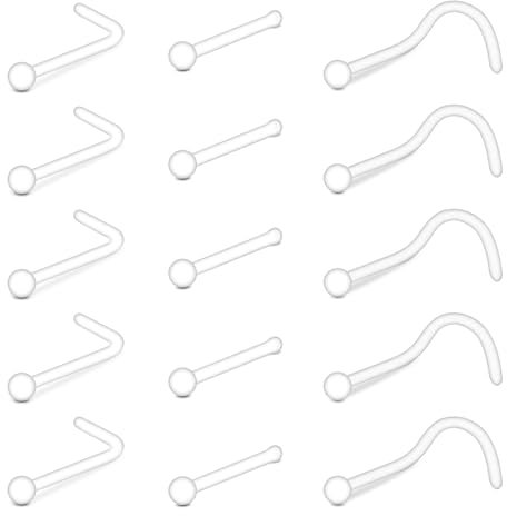 AVYRING 20G Klarer Nasenretainer, Unsichtbarer Kugelkopf-Nasenknochenretainer aus Bioflex-Kunststoff, 15 Stück Klare Nasenstecker zum Verbergen von Piercings für Schule und Arbeit
