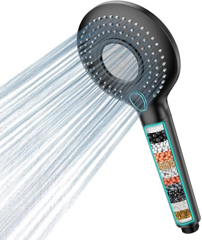 MEKO Hard Water Filter Shower Head, 15 Stage Shower Filter 3 Spray Modes High Pressure Shower Heads and 1.5m Hose, Residual Chlorine Remove Shower Filter, Handheld Shower Head and Hose (Black)
