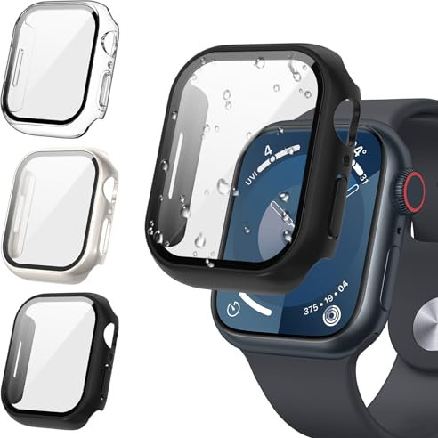 [3Pezzi] Kamita Custodia per Apple Watch Serie SE/6/5/4 40mm con Protezione Dello Schermo in Vetro Temperato, Duro PC Protezione Viso Completo Custodie per iWatch6/iWatch5 (Chiaro+Luce stellare+Nero)