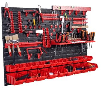 Werkzeugwand Lagersystem Wandregal 232x78 cm Werkzeughalterungen, Stapelboxen Schüttenregal Sichtlagerkästen,Starke Wandplatten, Regal Erweiterbar, Werkstattregal Lagerregal Werkstattwandregal (MAG12)