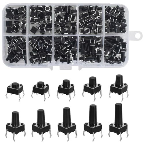 200 Stück Momentaner taktiler,Druckknopfschalter,Mini Micro Tact Switch Zubehör,Taktilen Druckschalter 6X6x4,3/5/6/7/8/9/10/11/12/13 mm,Taktiler Drucktastenschalter,Miniatur-Mikro-Taster-Tastschalter