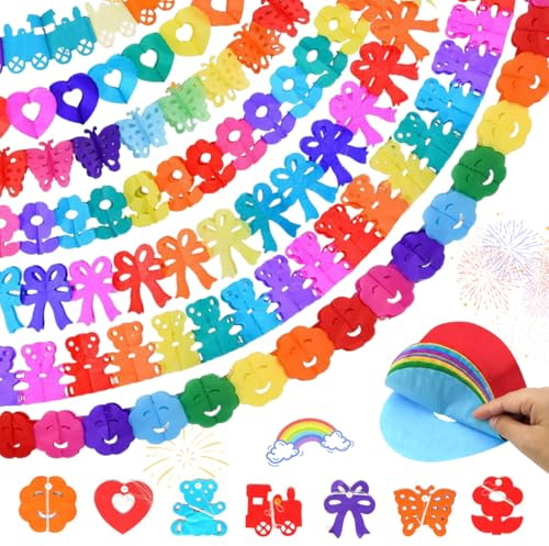 Bunt Girlande Papier Deko, 7 Stück Hängenden Partygirlanden, Geburtstagsgirlande Partygirlanden Deko, Papiergirlande, Vierblättriges Kleeblatt Girlanden für Karneval Fasching Geburtstagsgirlande