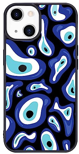 Wihytec Aesthetic Abstract Phone Case for iPhone 15 Blue Eyes Case Cover TPU Bumper Hard Back Shockproof Phone Case Women Girly Protective Phone Cover with Design