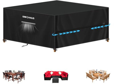 SIMPHAUS Gartenmöbel Abdeckung Gartenlounge Abdeckung Loungemöbel Plane Gartenmöbel Wasserdicht Abdeckung Sitzgruppe Hülle Gartentisch UV-Beständiges 420D Oxford Gewebe 220x220x90cm