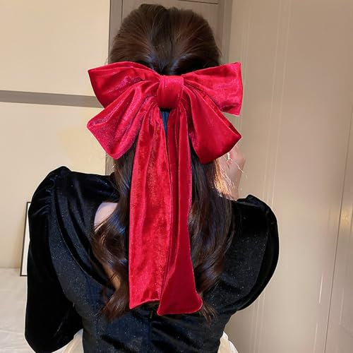 Jumwrit Fermaglio per capelli rosso extra grande per capelli lunghi con fiocco, molletta morbida per capelli a tenuta forte, tinta unita, per donne e ragazze
