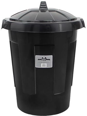 Vivo Technologies 80L Black Plastic Extra Large Dustbin,Round Rubbish Bin With Lockable Lid,Refuse Bin Ideal for Outdoor Rubbish Animal Feed