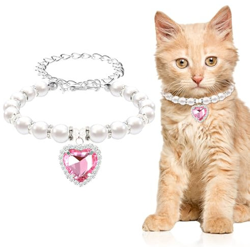 Andibro Perlen Katzenhalsband, Niedliches Strass Welpenhalsband Glänzende Kleine Katzenhalsketten Haustierhalsband Mit Bling Zubehör Für Kätzchen Kleine Hunde Hochzeit Geburtstag Party(Rosa)