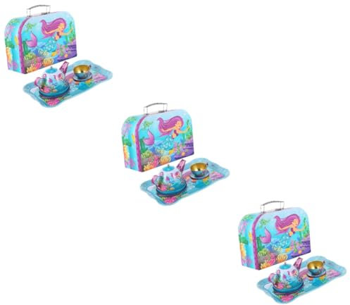 BESTonZON 3 Sätze Spielzeug-teeservice Nachmittagstee Spielset Meerjungfrau Spielhaus Spielzeug Spielküchenzubehör Spielzeug Spielen Spielzeuge Kind Tragbar Geschenkbox Weißblech