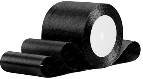 Ruban de Satin Noir 75mm x 22 Mètres, Rubans en Tissu pour Cadeau Emballage, Bouquets de Fleurs, Anniversaire Artisanat, Décoration de fête de Mariage
