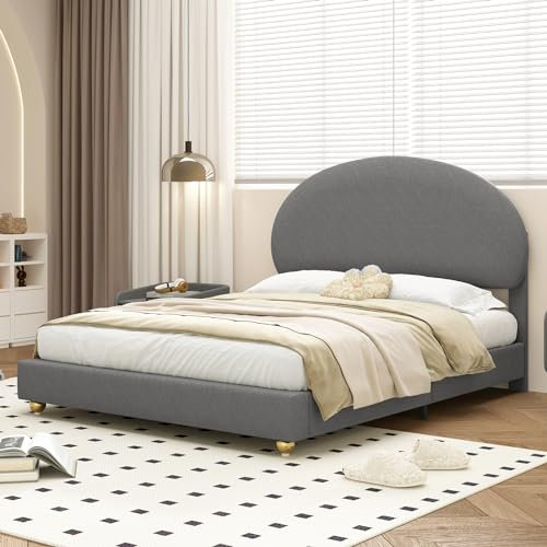 MQLAE Polsterbett 140x200 cm, Teddy Samt Bett, Doppelbett Bettgestell mit bogenförmigem Verstellbares Kopfteil und Lattenrost, Robuster Rahmen, für Jugendliche & Erwachsene, ohne Matratze (Grau)