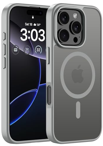 ORDA für iPhone 16 Pro Max Hülle Kompatibel mit MagSafe,Magnetisch Handyhülle für iPhone 16 Pro Max Case Durchscheinende Matt Rückseite Dünn Stoßfest Schutzhülle Grau