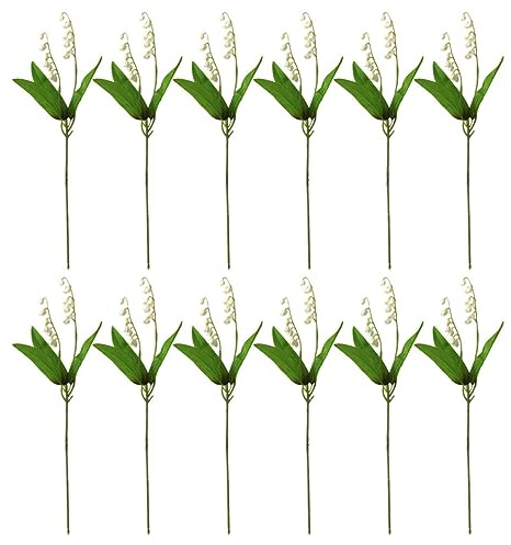 ULDIGI Künstliche Maiglöckchen Blumen 12 Stück Kunststoff Weiß für Deko | Realistische Form, Pflegeleicht und Dekorativ, für Wohnzimmer und Hochzeit, Vielseitig Arrangierbar