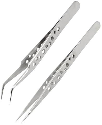 JEXOWIQ Pince à Epiler de Précision,2pcs Antistatiques Pince de precision,Pince brucelle 1 droites 1 courbes,Pince electronique,Pincettes de précision,Acier Inoxydable,pour Réparation,DIY