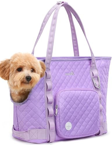 pecute Hundetasche für Kleine Hunde 4kg, Tragetasche Hund Hundetragetasche Leichte, Faltbare Hundetransportbox, Katzen Transporttasche für Unterwegs, Helles Violett