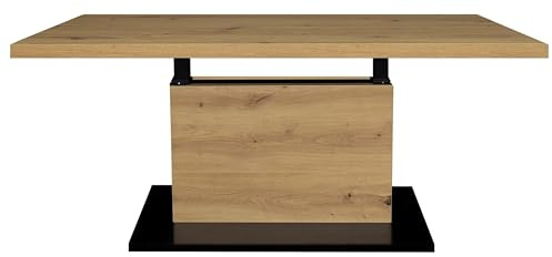 möbelando Couchtisch >Lift< höhenverstellbar durch Lift-Gestell bis 68cm, Melaminbeschichtung, vulkanschwarz supermatt/asteiche Dekor, Made In Germany - 120x49/68x60cm (BxHxT)